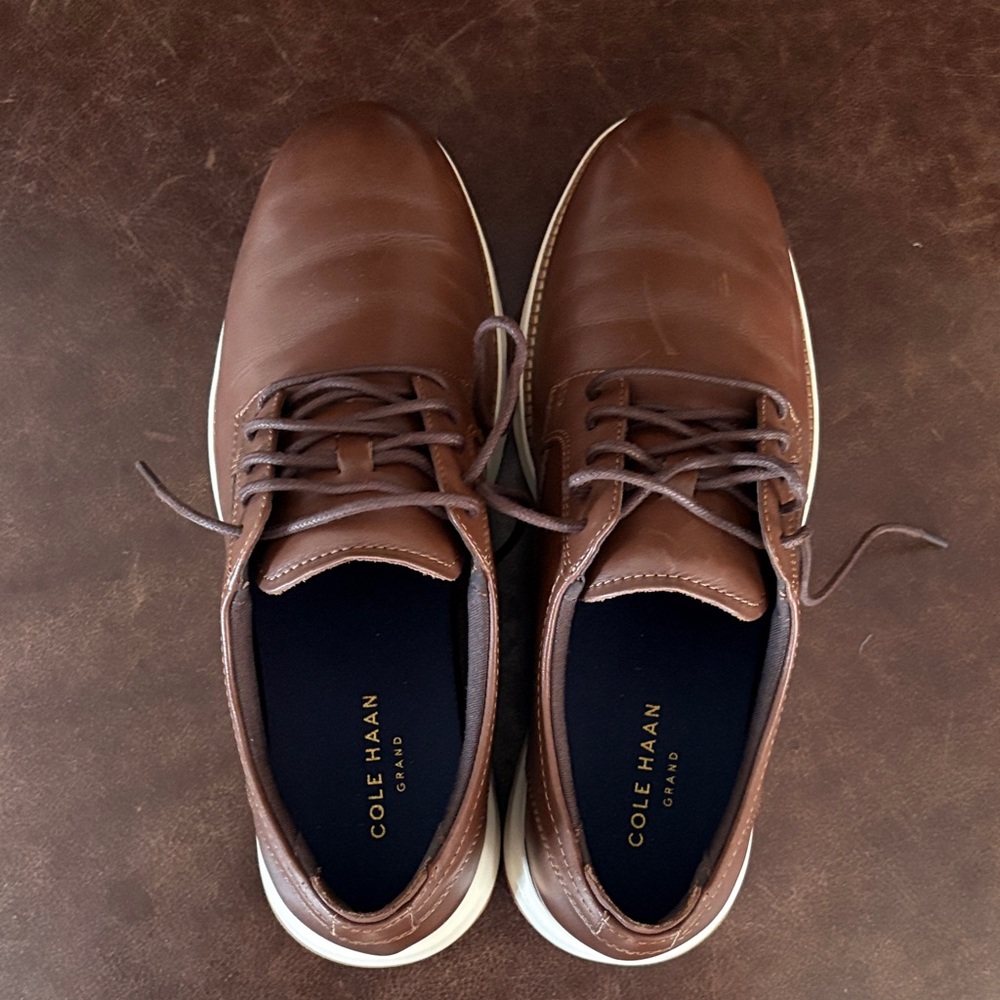 Cole Haan Brown Leather Derby Shoes with White Sole - Picture 2 of 3